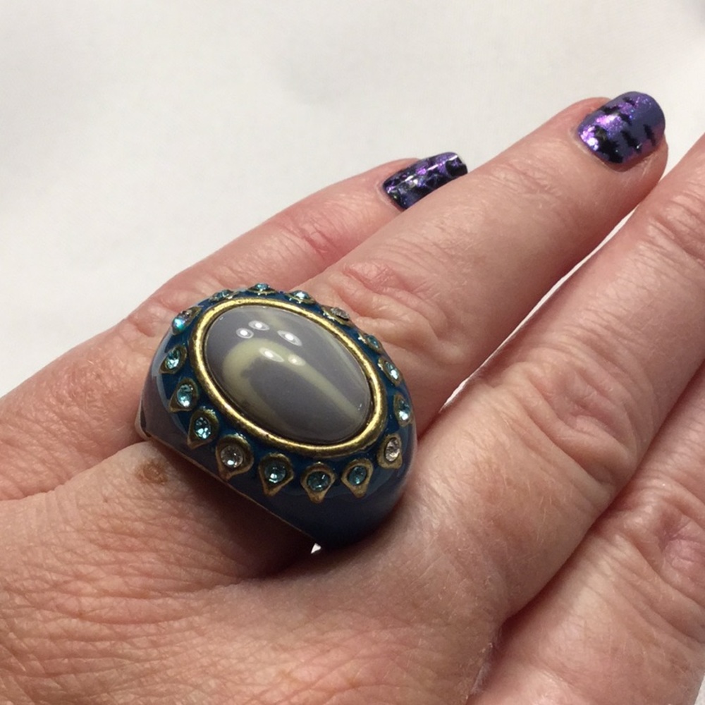 3/$30 Turquoise enamel ring w/clear/aqua stone
